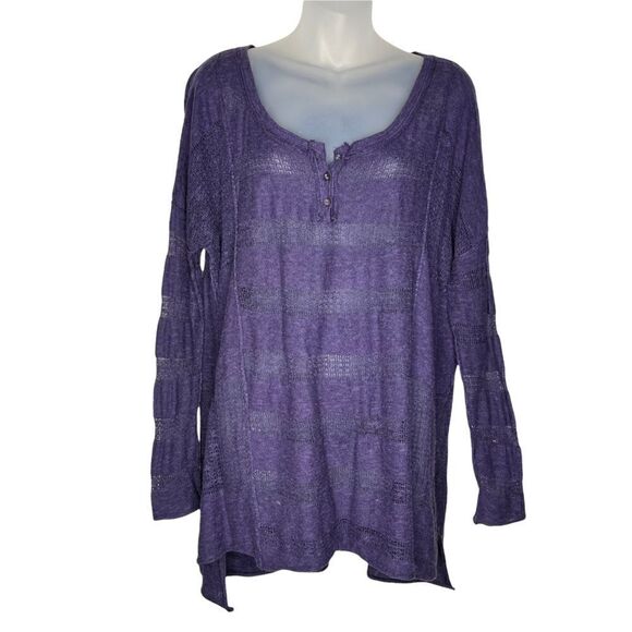 Free People Purple Oversized Hi-Lo Henley Tunic Small NWOT - Picture 1 of 8